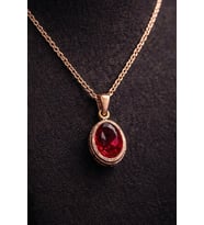 Kadın Bakır Kolye Doğal Kırmızı Yakut Taşlı Minimal Model Kolye