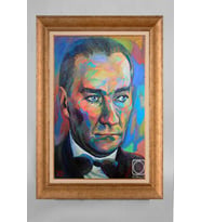 Altın Varaklı Çerçeveli Paspartulu Atatürk Tablo a338 (Gold)