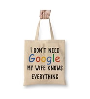 Google'a Ihtiyacım Yok, Karım Herşeyi Biliyor, Eşinize Hediye Komik Espril Bez Çanta (Beyaz)