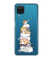 Samsung Galaxy M22 Uyumlu Sevimli Kedicikler Tasarımlı Şeffaf Telefon Kılıfı