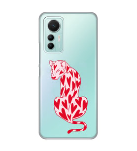 Xiaomi Mi 12 Lite Uyumlu Çita ve Kalp Desenli Şeffaf Telefon Kılıfı