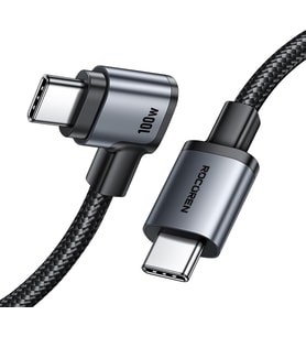 100W Type-C to Type-C 90° Örgülü PD Hızlı Şarj ve Data Kablosu 1 Metre