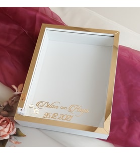 30x40 Cm Fotoğraf Bölümsüz Beyaz-Gold İsimli+Ledli Gül Saklama Kutusu