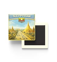 Retro Myanmar Naypyidaw Şehri Temalı Vintage Buzdolap Magneti – 9x9 cm
