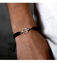 Gümüş Mızrak Bileklik 925 Ayar Gümüş Poseidon Mızrağı Figürlü Unisex İp Örgü Bileklik