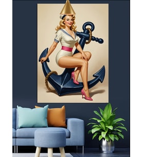 Denizci kız pin-up tarzı çapa Dekoratif Kanvas - Mdf Ahşap Tablo
