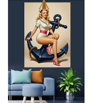 Denizci kız pin-up tarzı çapa Dekoratif Kanvas - Mdf Ahşap Tablo