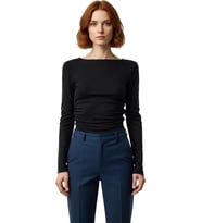 Stil Kadın Fitted Vücuda Oturan Büzgü Drape Detaylı Esnek Bluz Crop Örme Slim Kalıp Düşük Kol