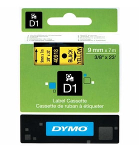 PUUN®Dymo D1 40918 S0720730 9 mm x 7 mt Muadil Sarı Etikete Siyah Yazı Şerit Etiket Kaseti (Çok Renkli)