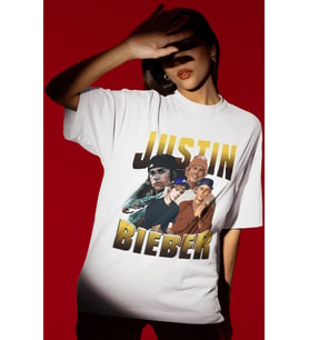 Tasarım Justin Bieber Şarkıcı Baskılı Unisex Oversize Tişört