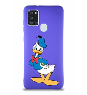 Samsung Galaxy A21S Soft Premier Kapak Donald Duck-D Tasarımlı Silikon Kılıf - Mor (Şeffaf)