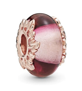 Nur Silver Pembe Murano Camı ve Yaprak Gümüş Charm NUR-CM00405