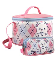 Cennec Kız Çocuk Love Cute Cat Desenli Beyaz Pembe Beslenme Çantası ve Kalemlik Seti