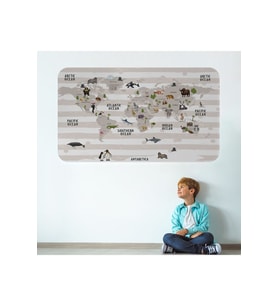 Eğitici Dünya Haritası Dünya Atlası Çocuk Ve Bebek Odası Duvar Sticker-3803-85x130