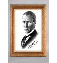 Altın Varaklı Çerçeveli Paspartulu Atatürk Tablo a764 (Gold)