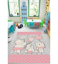 Pembe Kaymaz Tabanlı Yıkanabilir Ayıcıklı Bebek Halısı KD015