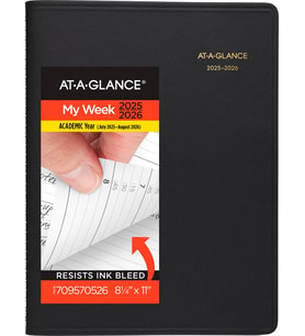 Planner 2025-2026 Akademik, Haftalık, Çeyrek Saatlik Randevu Defteri, 8-1/4" x 11", Büyük, Esnek Kapak, Siyah (7095705)