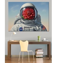 Çiçek Kafalı Astronot  Dekoratif Kanvas - Mdf Ahşap Tablo