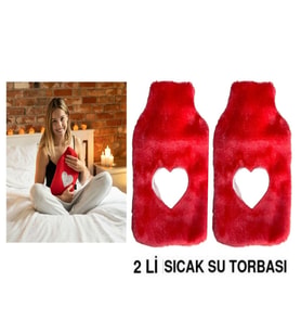 SICAK SU TORBASI 2 ADET,PELUŞ KALPLİ,PEMBE TERMOFOR 26X17X2CM 1 LİTRE
