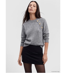 LCW EVERYDAY Gri Bisiklet Yaka Düğme Detaylı Kadın Triko Kazak