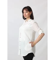 BB-092 BEYAZ GÜMÜŞ YALDIZLI GÜNEŞ DESENLİ KOLU APOLETLİ YANDAN CEPLİ TUNİK GÖMLEK KADIN BÜYÜK BEDEN