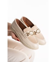 Kadın Bej Loafer Makosen Tokalı Klasik Günlük Ayakkabı s2546