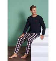 Gd Goldoremi 1963 Erkek Düğmeli Ekoseli Uzun Kollu Pijama Takım