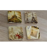 Kolaj Eyfel ve Paris Doğal Taş Bardak Altlığı 4'lü set - Natural Stone Coasters