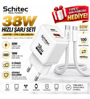 SChitec 38W Çift Çıkışlı Süper Hızlı Şarj Adaptörü ve 60W Type-C to Type-C Örgülü Hızlı Şarj Kablosu