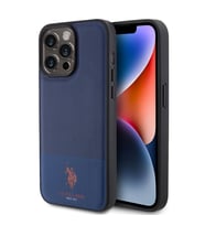 Apple iPhone 15 Pro Uyumlu Kılıf U.S. Polo Assn. Orjinal Lisanslı Suni Deri Arka Yüzey Baskı Logolu Örgü Desenli Kapak (Lacivert)
