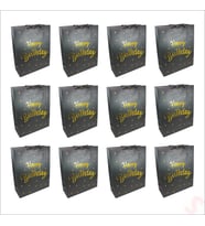 Happy Birthday Siyah Karton Çanta, 32 x 26 x 10 cm - 12 Adet (STD)