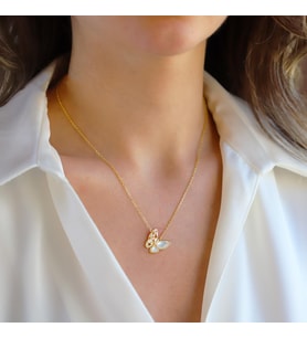 Kelebek Sedefli Gold Gümüş Kolye