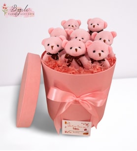 Büyük Boy Premium Pembe Silindir Kutuda 8 Adet Pembe Peluş Ayıcık Buketi Sevgiliye Eşe Arkadaşa Hediye Anneler Günü