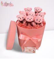 Büyük Boy Premium Pembe Silindir Kutuda 8 Adet Pembe Peluş Ayıcık Buketi Sevgiliye Eşe Arkadaşa Hediye Anneler Günü