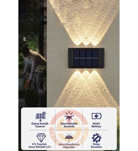 1adet Modern Solar 6ledli Çift Taraflı Aplik Güneş Enerjili Aydınlatma Duvar Lambası