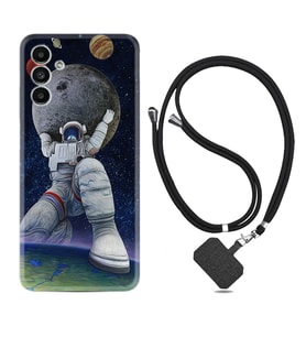 Samsung A23 A31 A32 A50 A51 A52 A53 A70 Kılıf Boyun Askılı Silikon Astronot ve Dünya 1759