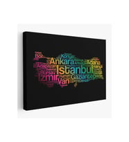 İller İsimli Siyah Zeminli Dekoratif Kanvas Tablo 1016