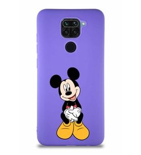 Xiaomi Redmi Note 9 Soft Premier Kapak Mickey Mouse-A Tasarımlı Silikon Kılıf - Mor (Şeffaf)