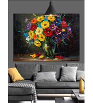 Renkli Vazoda Çiçekler Dekoratif Kanvas - Mdf Ahşap Tablo