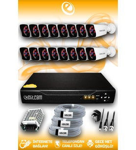 ELITCAM 16 Kameralı Kare 16 Dış Kamera Set HDD'siz Full HD Gece Görüşlü Güvenlik Kamerası Sistemi
