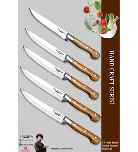 Lazbisa Hand Craft Mutfak Bıçak Seti Et Ekmek Sebze Meyve Doğrama Bıçağı 5 Li Günlük Kullanım ( Mtf-051 )
