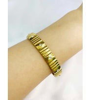 Çelik Taşlı Lastik Bileklik Gold