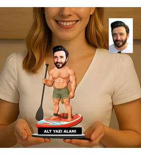 Kişiye Özel Sup Board Süren Erkek6 Karikatürlü 18 cm MDF Masaüstü Biblo - Masaüstü Hediye