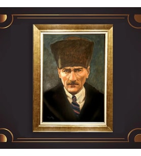 Özel Seri Paspartulu Çerçeveli Atatürk Tablo l389 (Gold)
