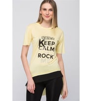8101001 Keep Calm Baskılı Sol Yaka Kesik Kısa Kol Tunik SARI