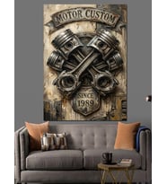 Motor Custom Piston Ve Logosu Dekoratif Kanvas - Mdf Ahşap Tablo