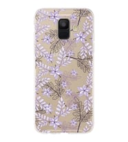 Samsung Galaxy A6 (2018) Uyumlu Kapak Floral Lila Tasarımlı Şeffaf Silikon Kılıf