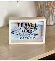 Travel Journal Tasarımlı Ahşap Kumbara