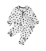 Unisex Ekru Siyah İnek Desenli Kruvaze Yaka Pijama Takımı