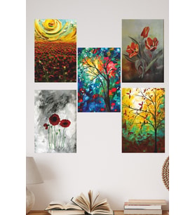 Renkli Doğa ve Çiçek Temalı MDF Tablo , Poster Seti (5’li) , Duvar Dekoru,30x20 cm MDF Retro Dekor